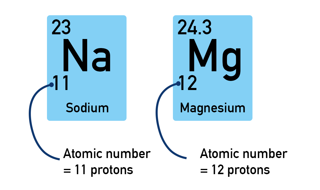 Atomic number of Sodium and Magnesium, protons