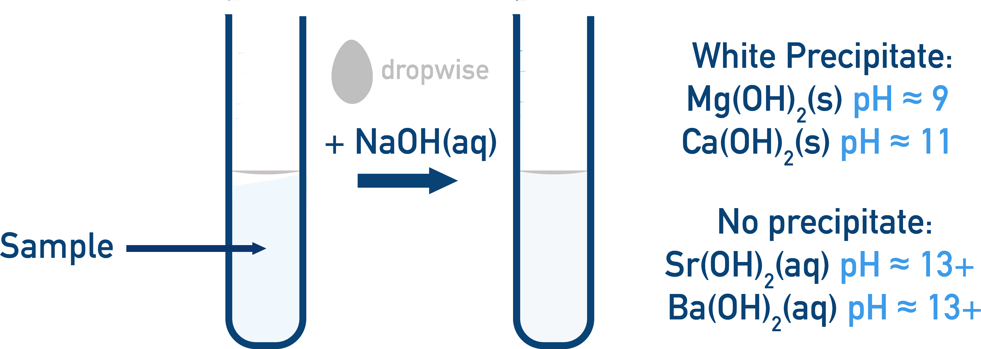 AQA A-Level Chemistry test for Group 2 metal cations with sodium hydroxide showing precipitate formation and behaviour in excess NaOH