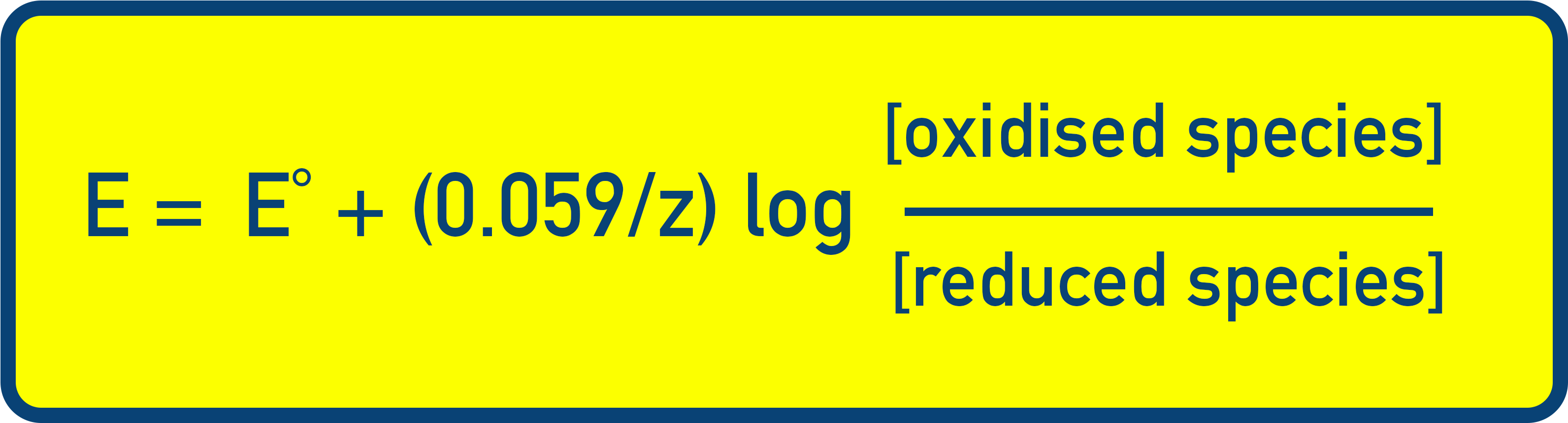 CIE A-Level Chemistry Nernst equation showing dependence of E on concentrations and z.