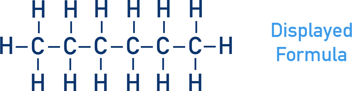 IB Chemistry displayed formula diagram of hexane with all bonds shown