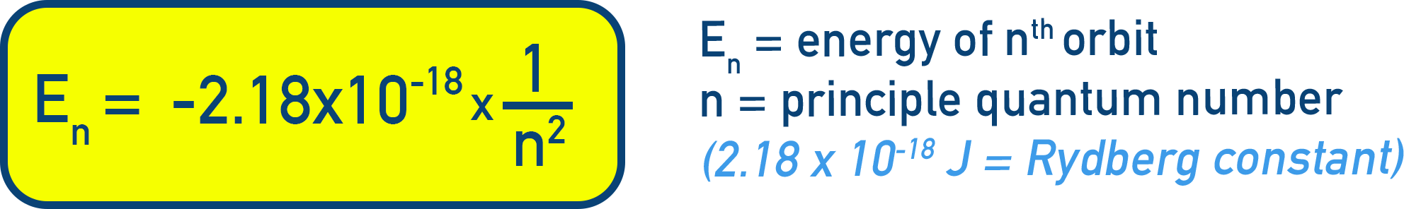 NCERT 11 Chemistry equation E n equals negative 2.18 times 10 to the power minus 18 times 1 over n squared.