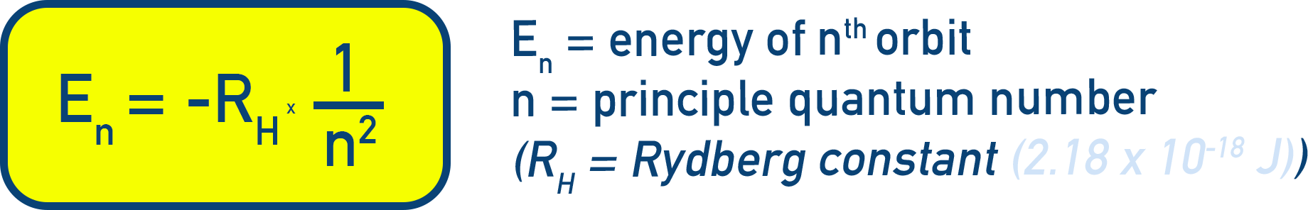 NCERT 11 Chemistry hydrogen energy-level expression E n equals negative 2.18 × 10⁻¹⁸ times 1 over n squared.