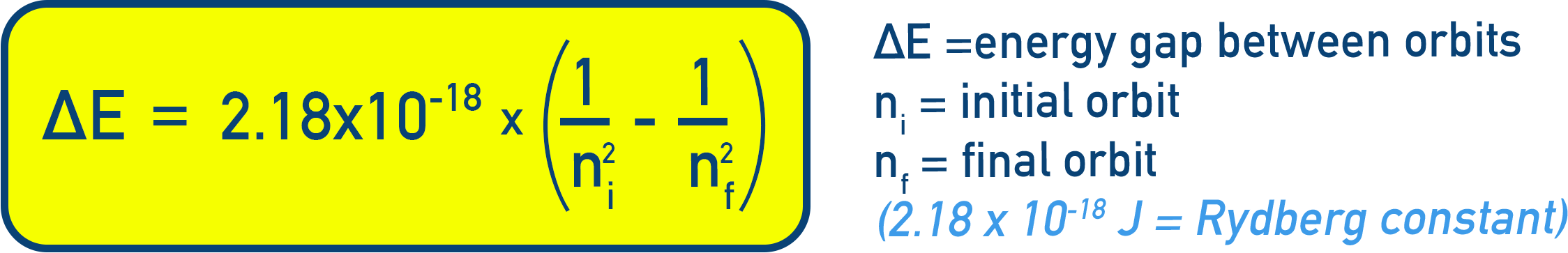 NCERT 11 Chemistry ΔE expression showing −2.18 × 10⁻¹⁸ times (1 over n f squared minus 1 over n i squared).