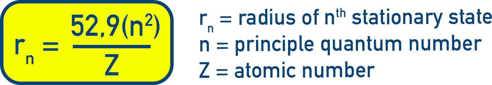 NCERT 11 Chemistry Bohr orbit radii relation r n equals 52.9 times n squared over Z picometres.