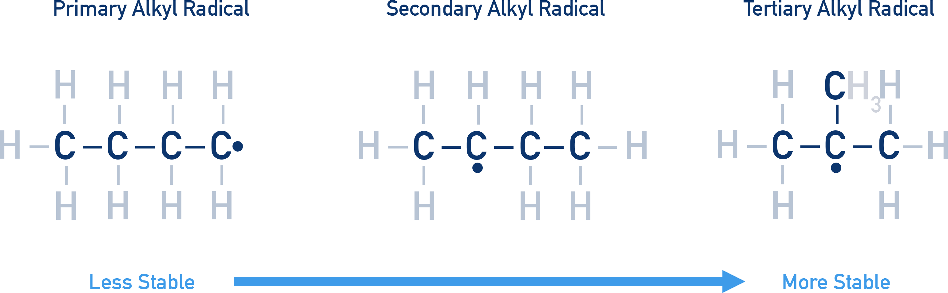 NCERT 11 Chemistry comparative stability chart of free radicals from methyl to tertiary.