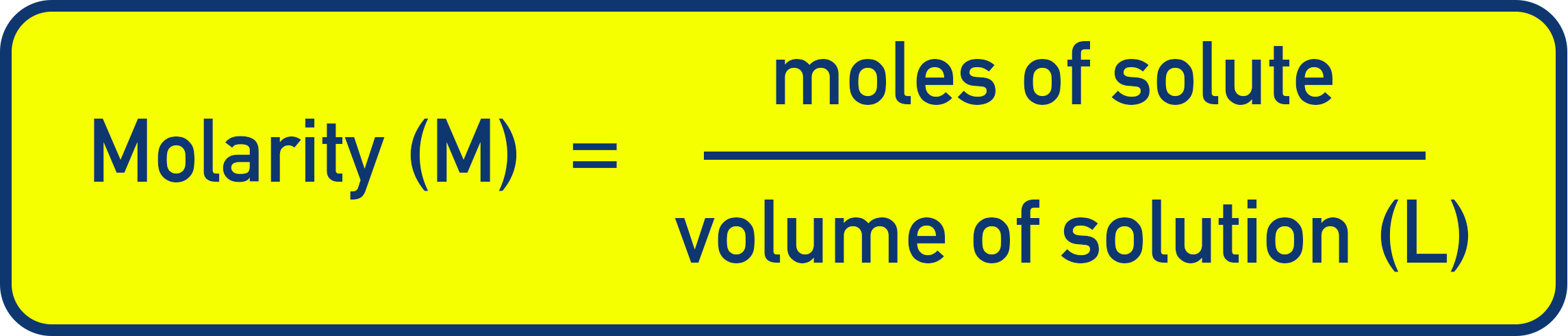 NCERT 12 Chemistry formula image showing molarity equals moles of solute divided by volume of solution in litres.