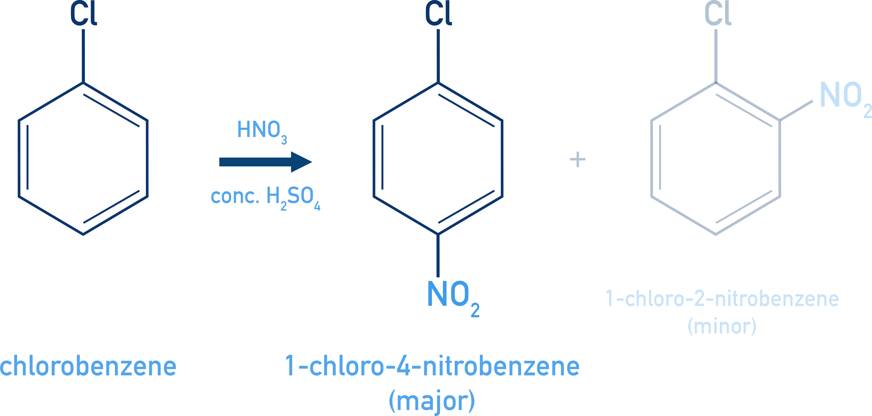 NCERT Class 12 Chemistry nitration of chlorobenzene with HNO3 and H2SO4 giving ortho and para nitrochlorobenzene.