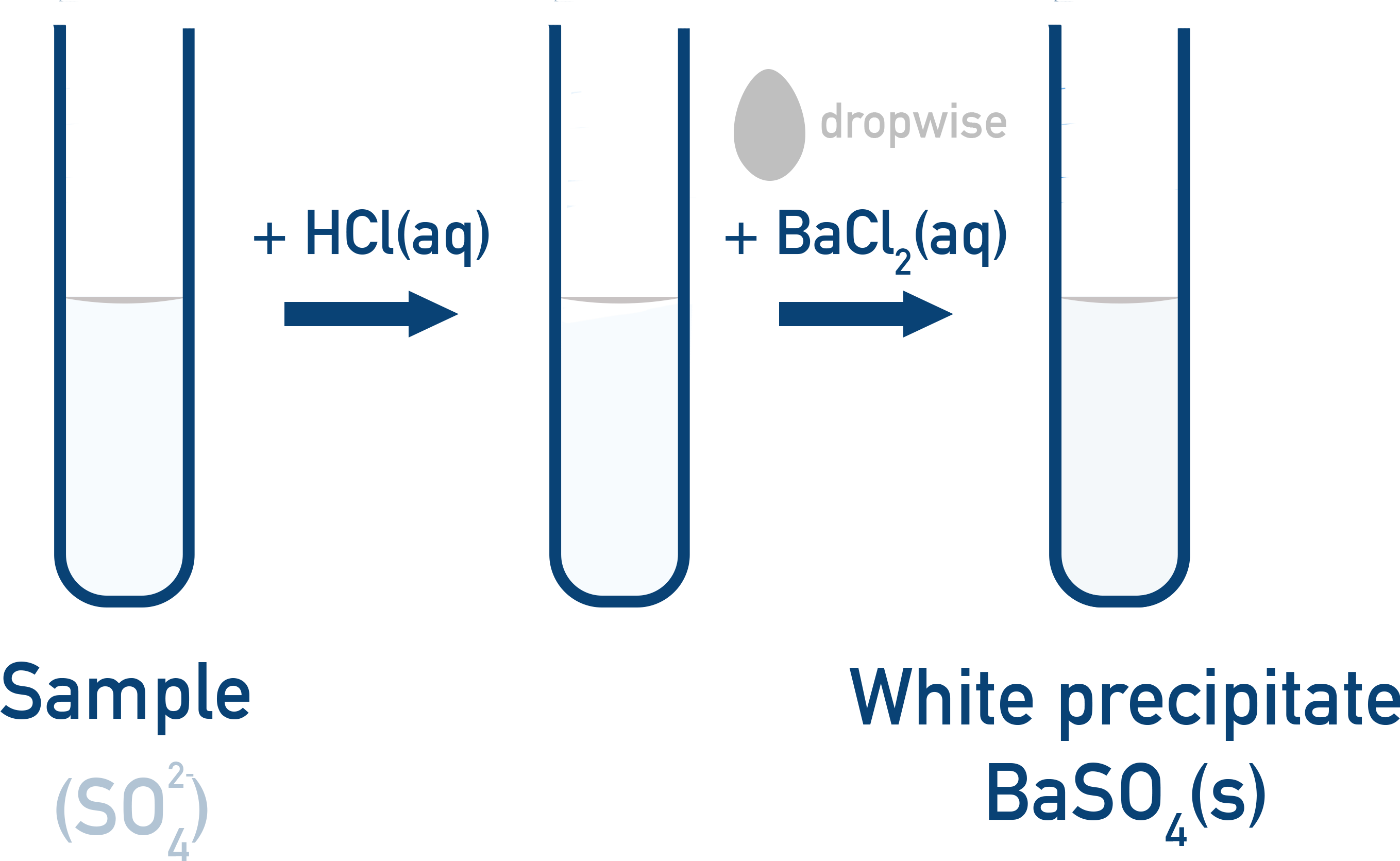 OCR (A) A-Level Chemistry sulfate ion test showing white precipitate with barium chloride solution.