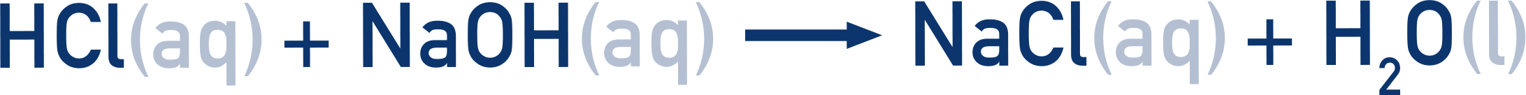 OCR (A) A-Level Chemistry equation showing HCl(aq) + NaOH(aq) → NaCl(aq) + H2O(l) as an example of acid base reaction.