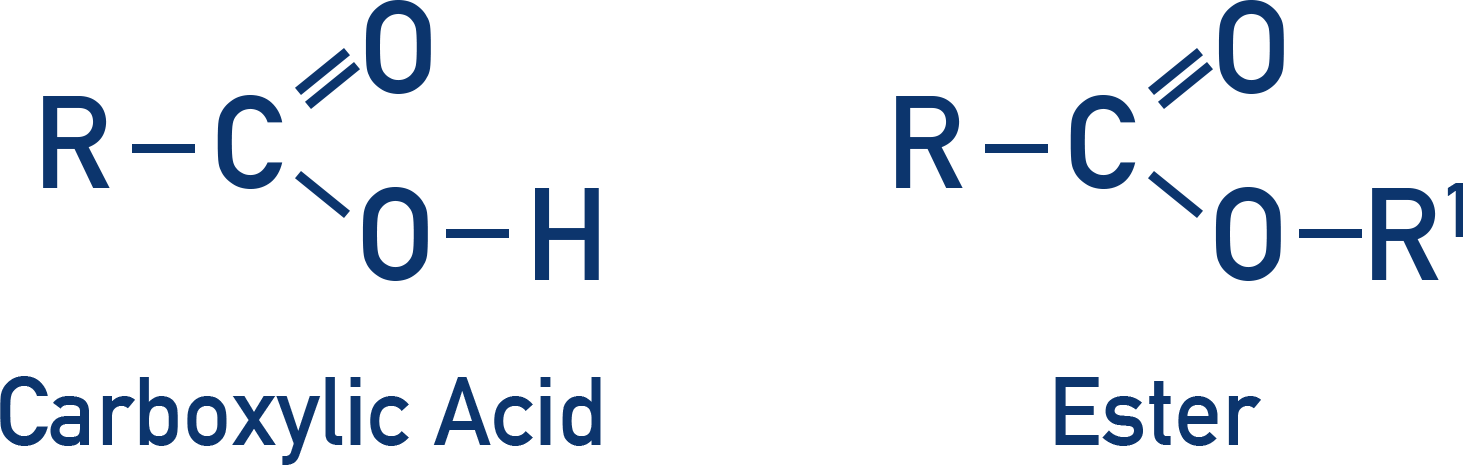 OCR (A) A-Level Chemistry structures of carboxylic acids and esters.